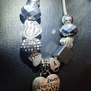 Silver Heart  Chunky Charm Bracelet